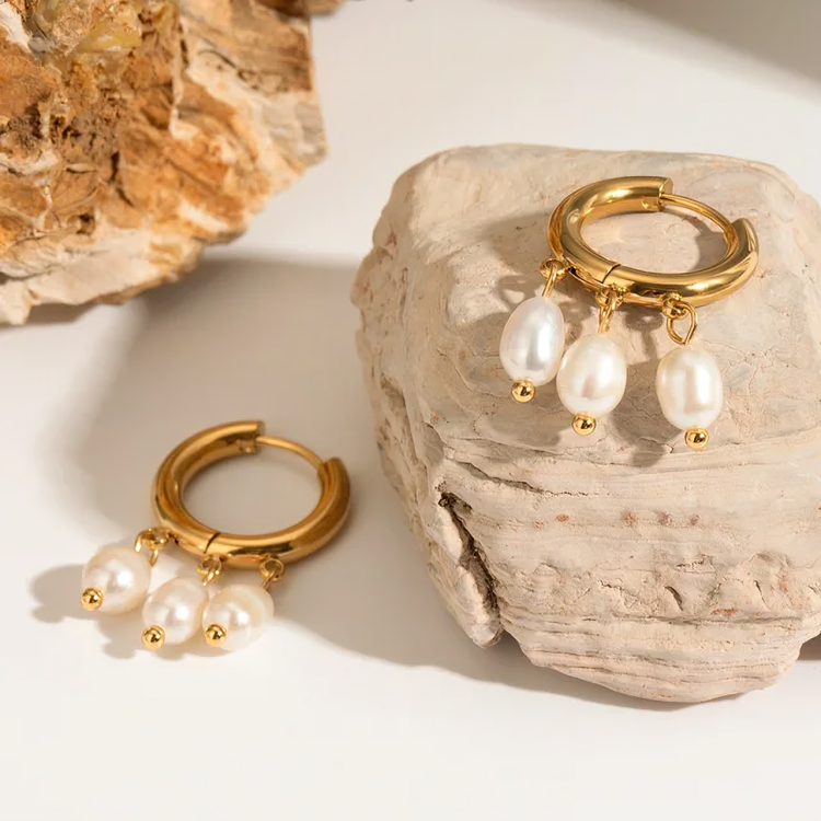 Pearl Huggie Hoops - Oraish Store