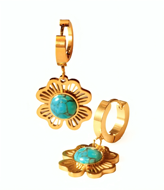 Turquoise Flower Hoops