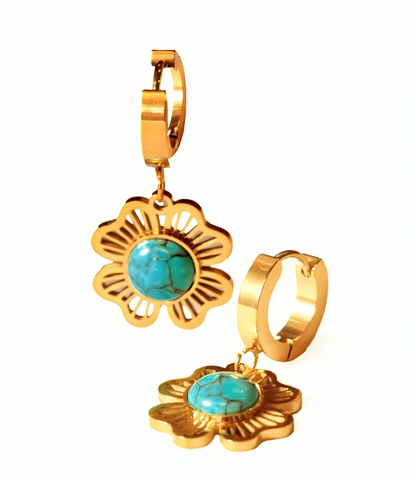 Turquoise Flower Hoops - Oraish Store