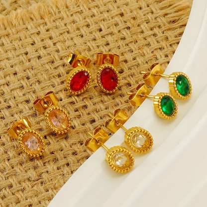 Vintage Mini Oval Zircon Studs - Oraish Store