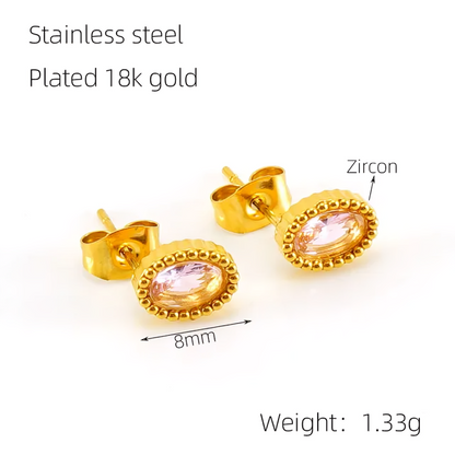 Vintage Mini Oval Zircon Studs - Oraish Store