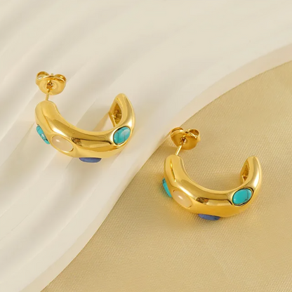 Cubic Turquoise C- Shaped Studs - Oraish Store