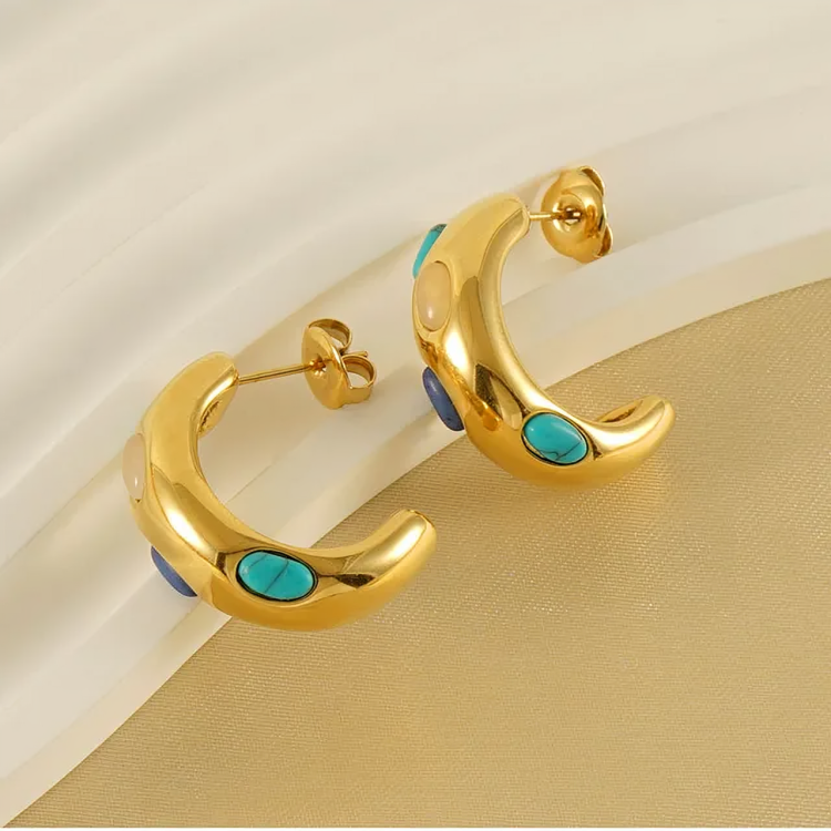 Cubic Turquoise C- Shaped Studs