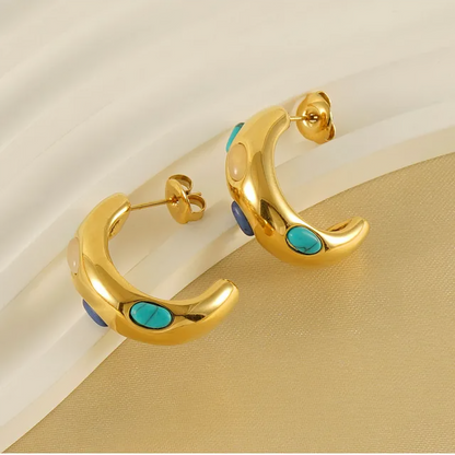 Cubic Turquoise C- Shaped Studs - Oraish Store