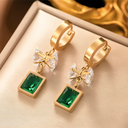 Emerald Bow Huggie Hoops - Oraish Store
