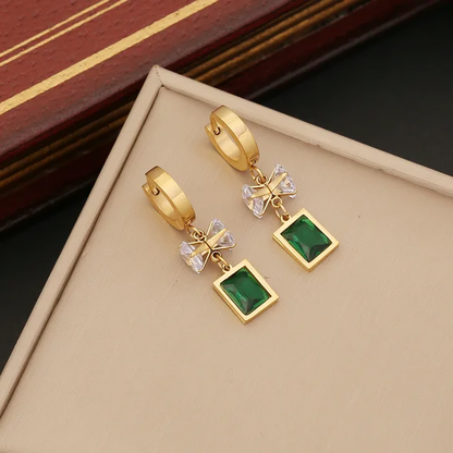 Emerald Bow Huggie Hoops - Oraish Store
