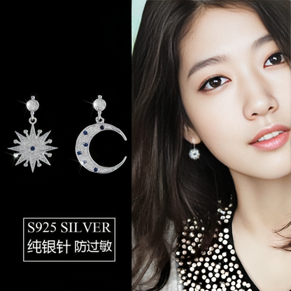 Star Moon Dangle Droop Earrings(Silver) - Oraish Store