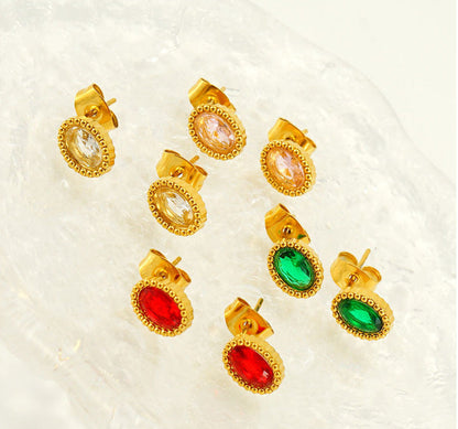 Vintage Mini Oval Zircon Studs - Oraish Store