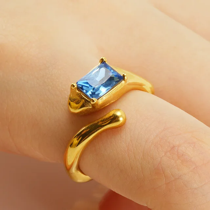 Retro Blue Crystal Ring - Oraish Store