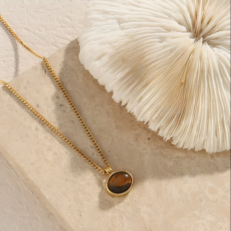 Oval Brown Crystal Necklace