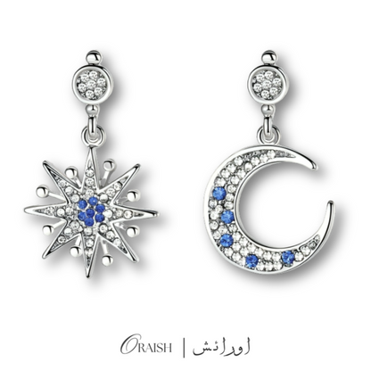 Star Moon Dangle Droop Earrings(Silver)