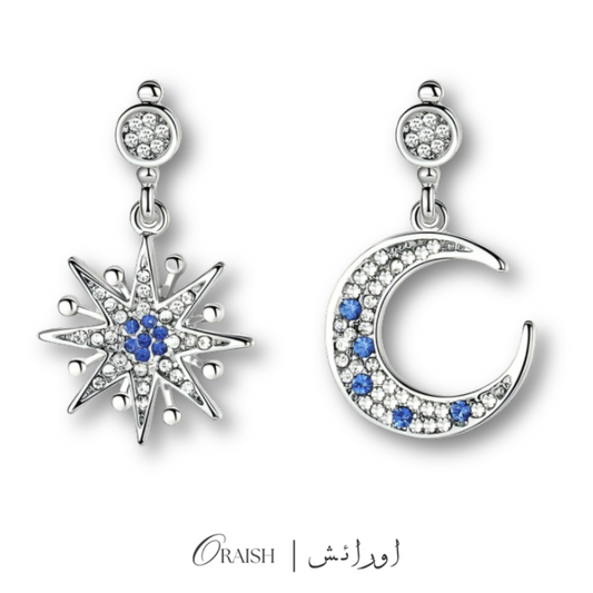 Star Moon Dangle Droop Earrings(Silver)