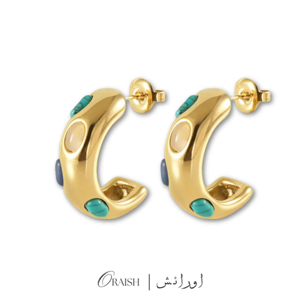 Cubic Turquoise C- Shaped Studs