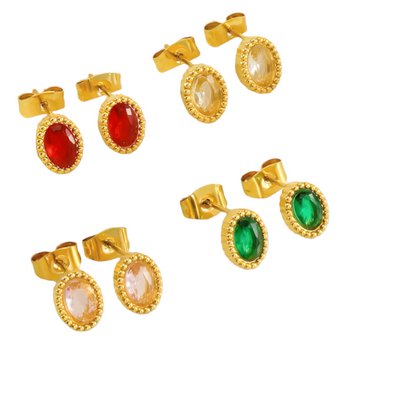 Vintage Mini Oval Zircon Studs - Oraish Store