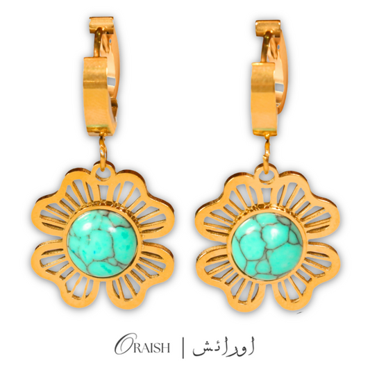Turquoise Flower Hoops