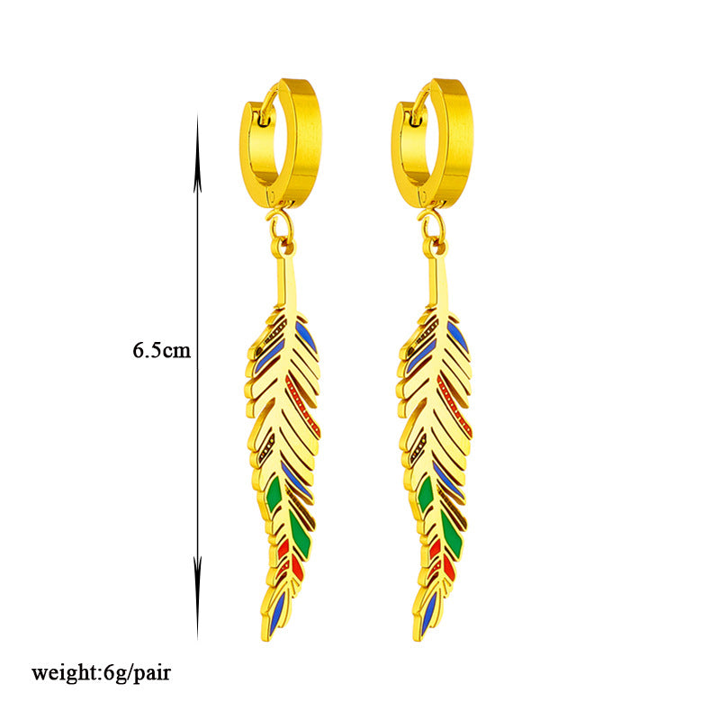 Oil dripping leaf pendant earring