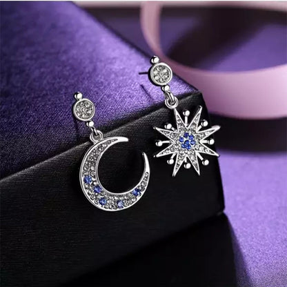 Star Moon Dangle Droop Earrings(Silver) - Oraish Store
