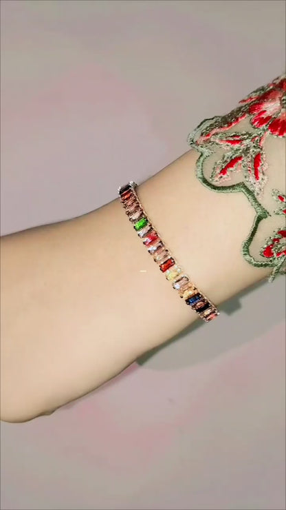 Colored Zircon Crystal Tennis  Bracelet