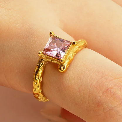 Retro Pink Crystal Ring - Oraish Store