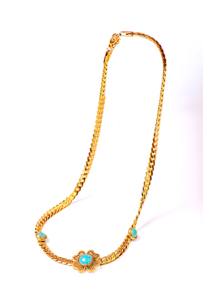 Turquoise Flower Clavicle Chain Necklace - Oraish Store