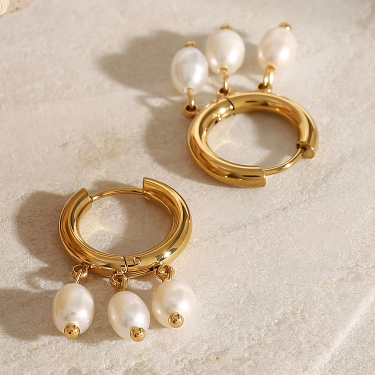 Pearl Hoop Huggie Earrings