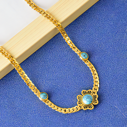 Turquoise Flower Clavicle Chain Necklace - Oraish Store
