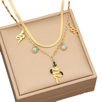 Punk Snake Double Chain Necklace - Oraish Store