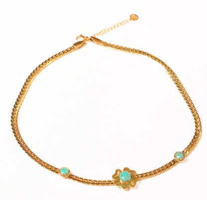 Turquoise Flower Clavicle Chain Necklace - Oraish Store