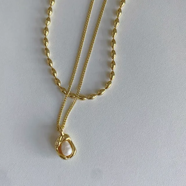 Double Chain Pearl Pendant