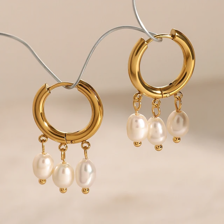 Pearl Hoop Huggie Earrings