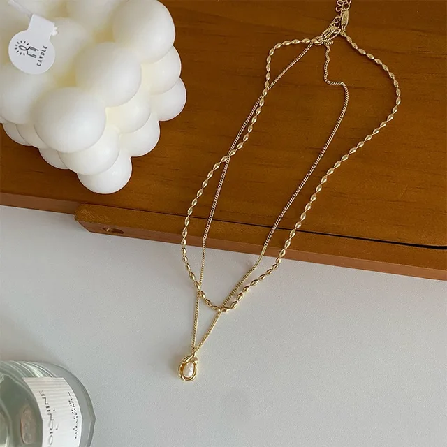 Double Chain Pearl Pendant